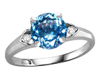 Star K Round 7mm Genuine Blue Topaz Three 3 Stone Heart Engagement Promise Wedding Ring
