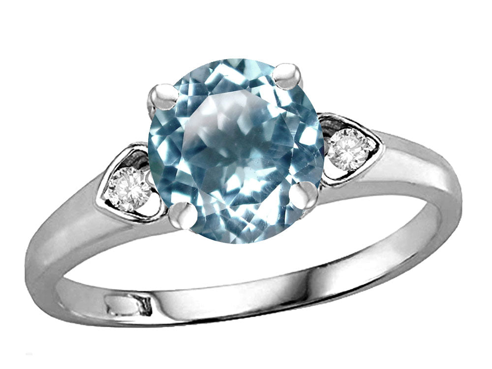 Star K Round 7mm Genuine Sky Blue Topaz Three 3 Stone Heart Engagement Promise Wedding Ring
