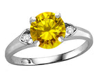 Star K Round 7mm Genuine Citrine Three 3 Stone Heart Engagement Promise Wedding Ring