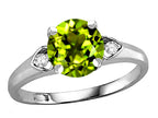 Star K Round 7mm Genuine Peridot Three 3 Stone Heart Engagement Promise Wedding Ring