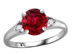 Star K Round 7mm Created Ruby Three 3 Stone Heart Engagement Promise Wedding Ring