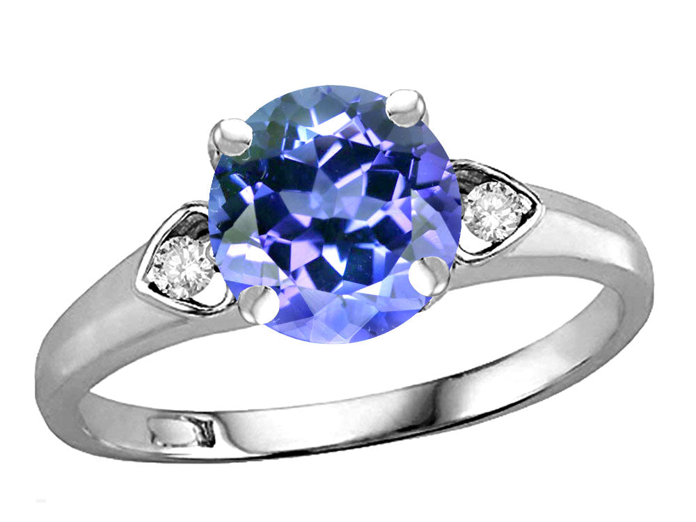 Star K Round 7mm Simulated Tanzanite Three 3 Stone Heart Engagement Promise Wedding Ring