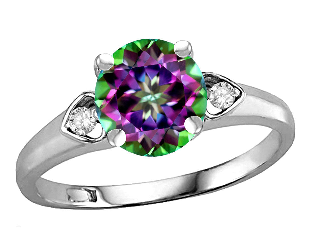 Star K Round 7mm Mystic Topaz Three 3 Stone Heart Engagement Promise Wedding Ring