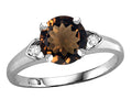 Star K Round 7mm Smoky Quartz Three 3 Stone Heart Engagement Promise Wedding Ring