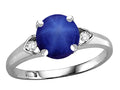 Star K Round 7mm Created Star Sapphire Three 3 Stone Heart Engagement Promise Wedding Ring