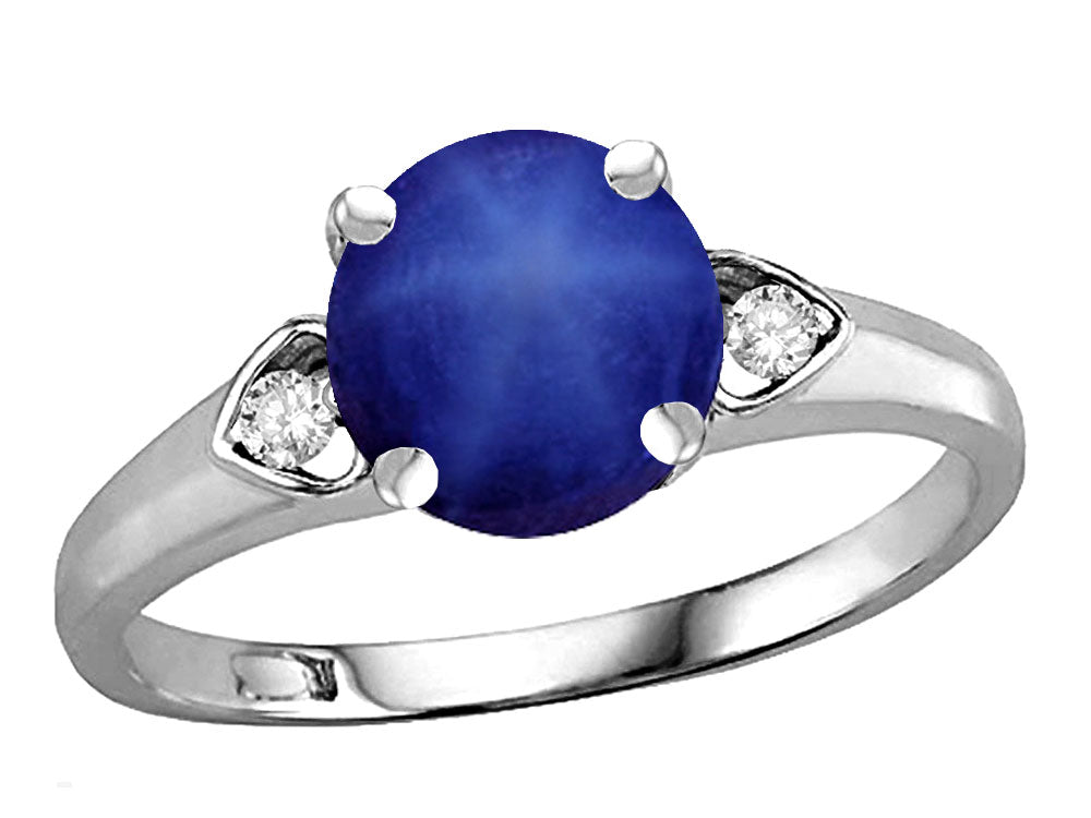 Star K Round 7mm Created Star Sapphire Three 3 Stone Heart Engagement Promise Wedding Ring