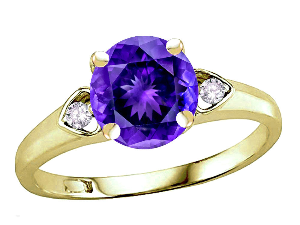 Star K Round 7mm Genuine Amethyst Three 3 Stone Heart Engagement Promise Wedding Ring