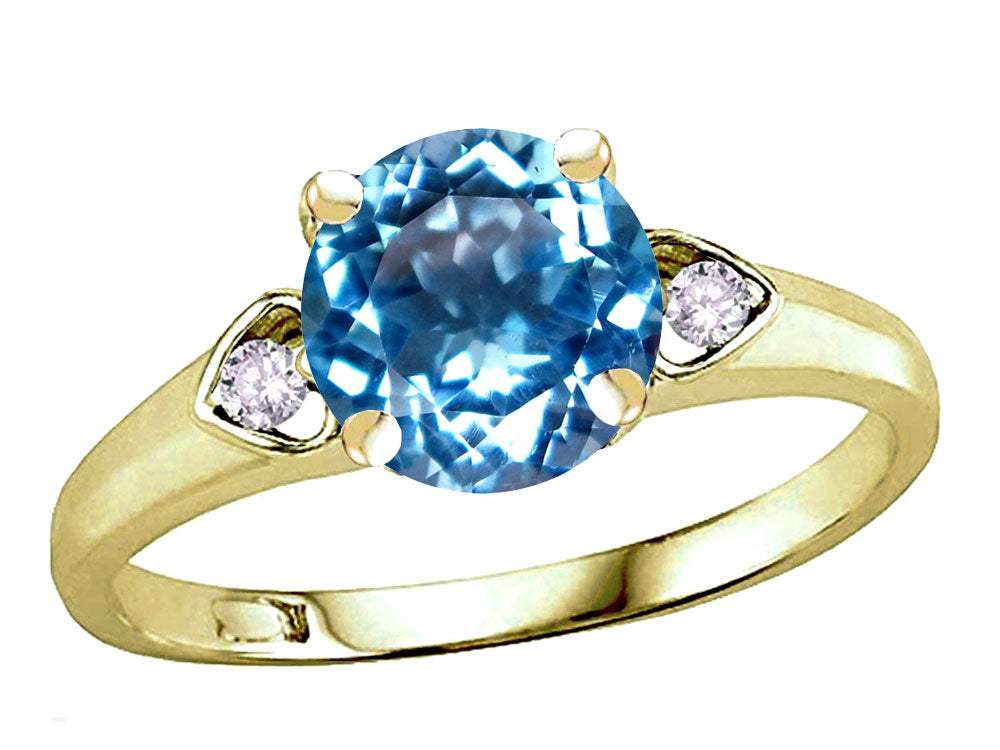 Star K Round 7mm Genuine Blue Topaz Three 3 Stone Heart Engagement Promise Wedding Ring