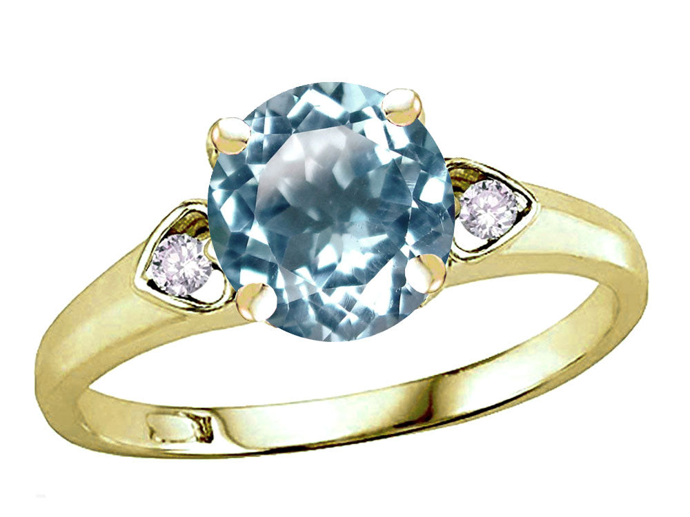 Star K Round 7mm Genuine Sky Blue Topaz Three 3 Stone Heart Engagement Promise Wedding Ring