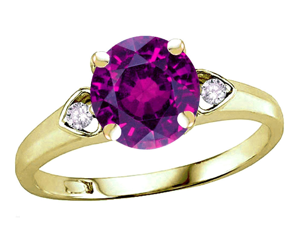 Star K Round 7mm Genuine Rhodolite Three 3 Stone Heart Engagement Promise Wedding Ring