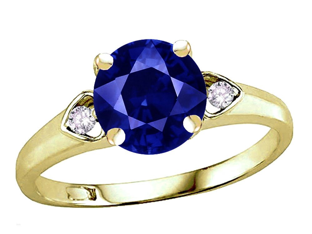 Star K Round 7mm Created Sapphire Three 3 Stone Heart Engagement Promise Wedding Ring