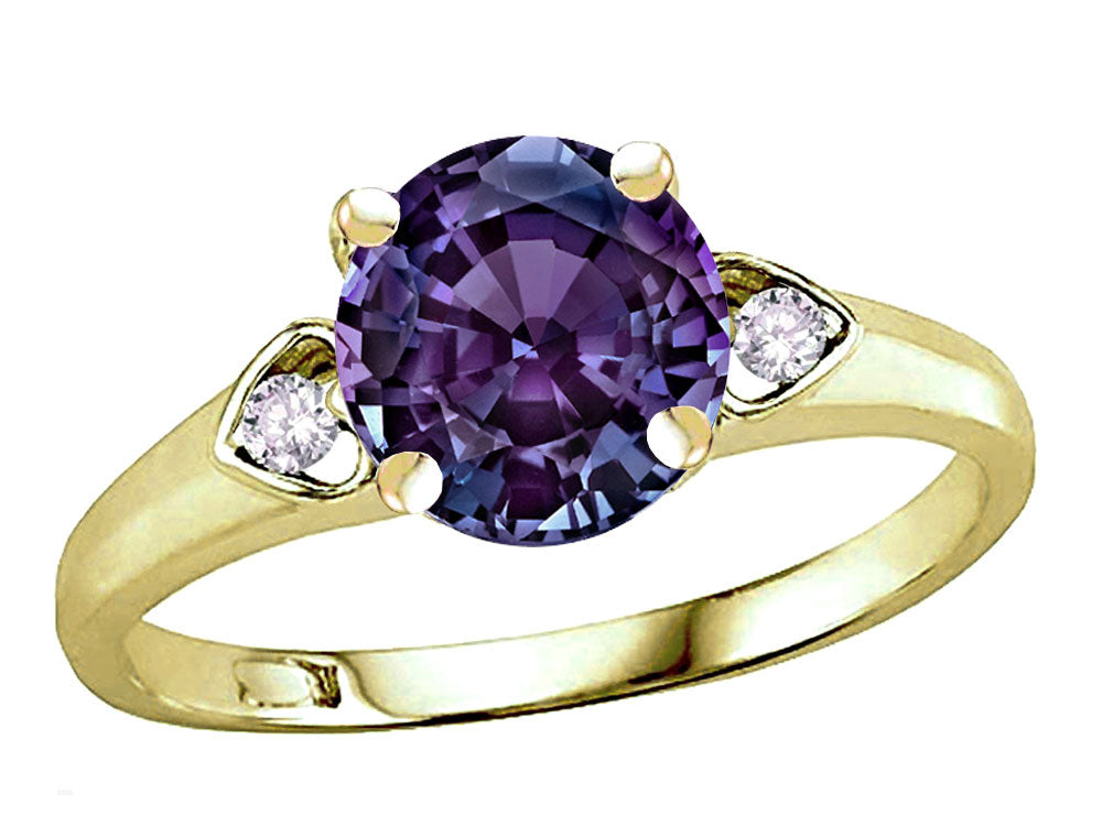 Star K Round 7mm Simulated Alexandrite Three 3 Stone Heart Engagement Promise Wedding Ring