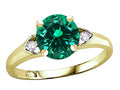 Star K Round 7mm Simulated Emerald Three 3 Stone Heart Engagement Promise Wedding Ring