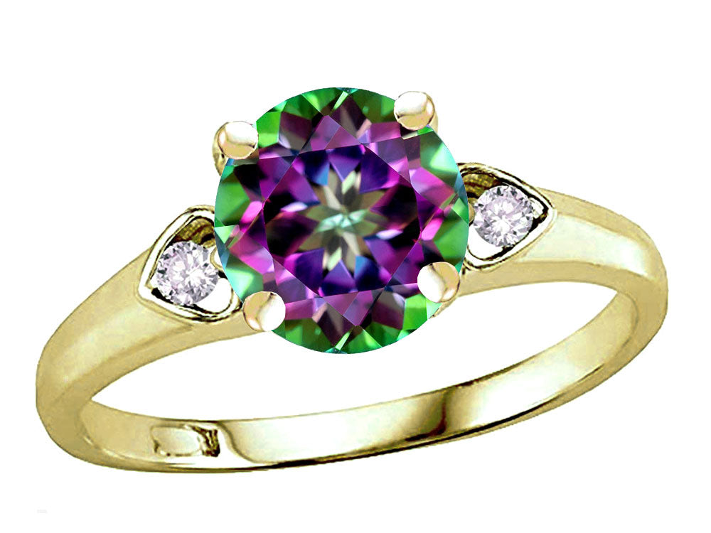 Star K Round 7mm Mystic Topaz Three 3 Stone Heart Engagement Promise Wedding Ring