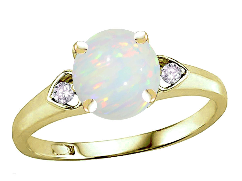 Star K Round 7mm Genuine Opal Three 3 Stone Heart Engagement Promise Wedding Ring