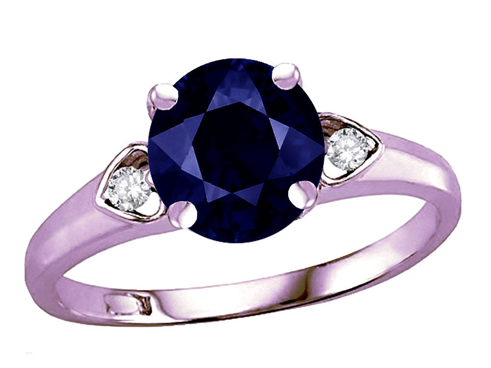 Star K Round 7mm Genuine Sapphire Three 3 Stone Heart Engagement Promise Wedding Ring