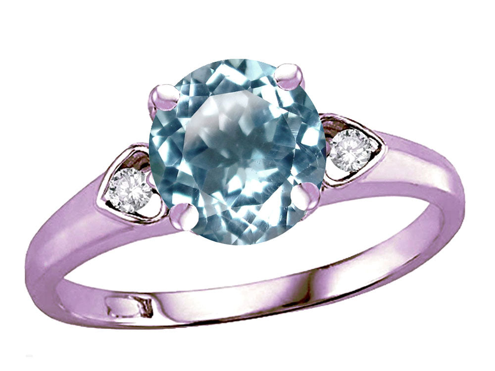 Star K Round 7mm Genuine Sky Blue Topaz Three 3 Stone Heart Engagement Promise Wedding Ring