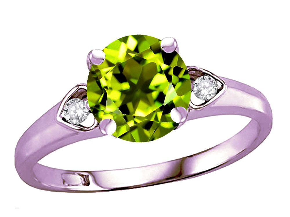 Star K Round 7mm Genuine Peridot Three 3 Stone Heart Engagement Promise Wedding Ring
