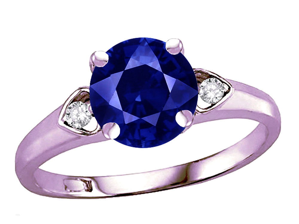 Star K Round 7mm Created Sapphire Three 3 Stone Heart Engagement Promise Wedding Ring