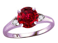 Star K Round 7mm Created Ruby Three 3 Stone Heart Engagement Promise Wedding Ring