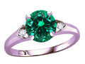 Star K Round 7mm Simulated Emerald Three 3 Stone Heart Engagement Promise Wedding Ring