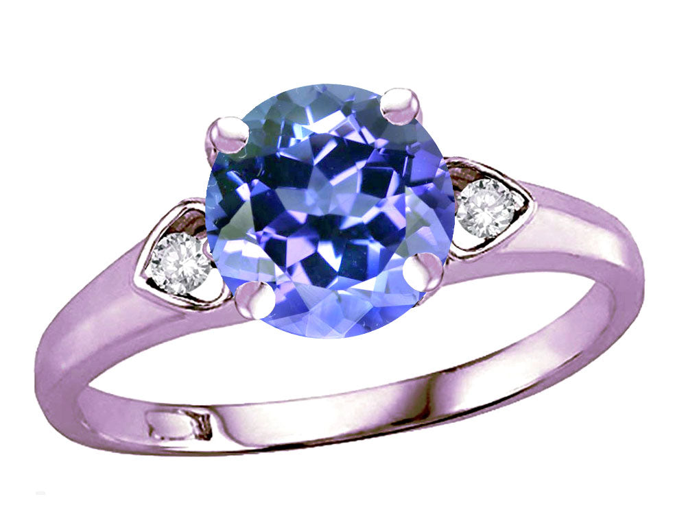 Star K Round 7mm Simulated Tanzanite Three 3 Stone Heart Engagement Promise Wedding Ring