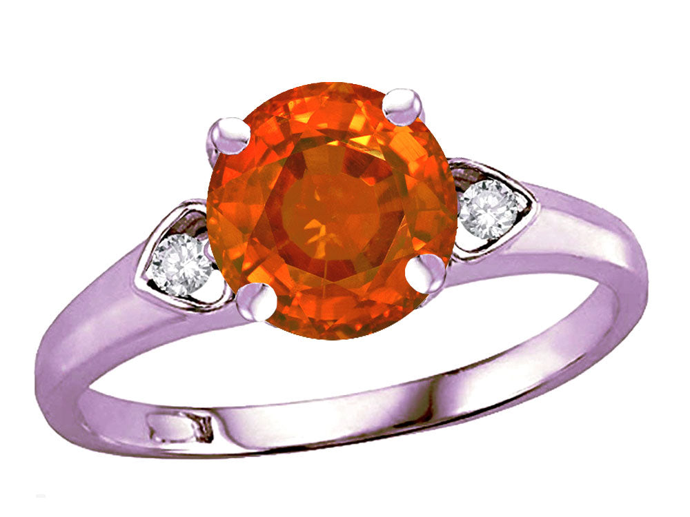 Star K Round 7mm Simulated Fire Opal Three 3 Stone Heart Engagement Promise Wedding Ring