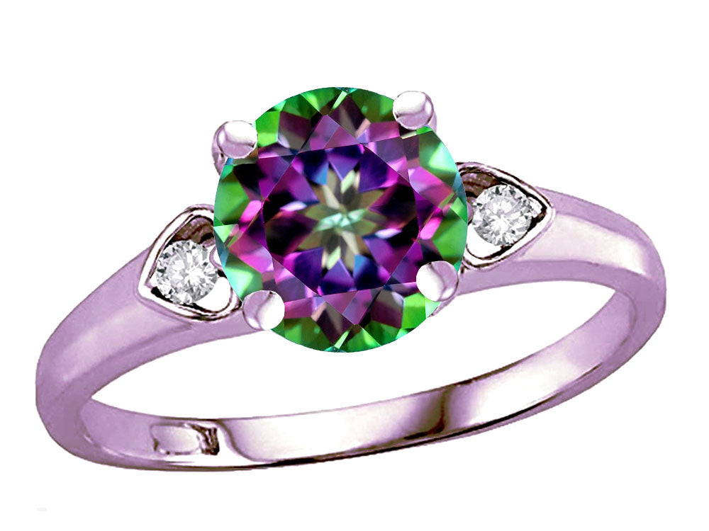 Star K Round 7mm Mystic Topaz Three 3 Stone Heart Engagement Promise Wedding Ring