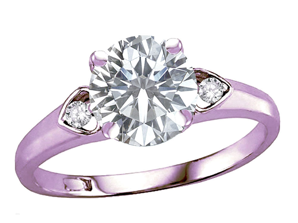 Star K Round 7mm White Topaz Three 3 Stone Heart Engagement Promise Wedding Ring