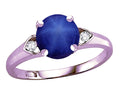 Star K Round 7mm Created Star Sapphire Three 3 Stone Heart Engagement Promise Wedding Ring