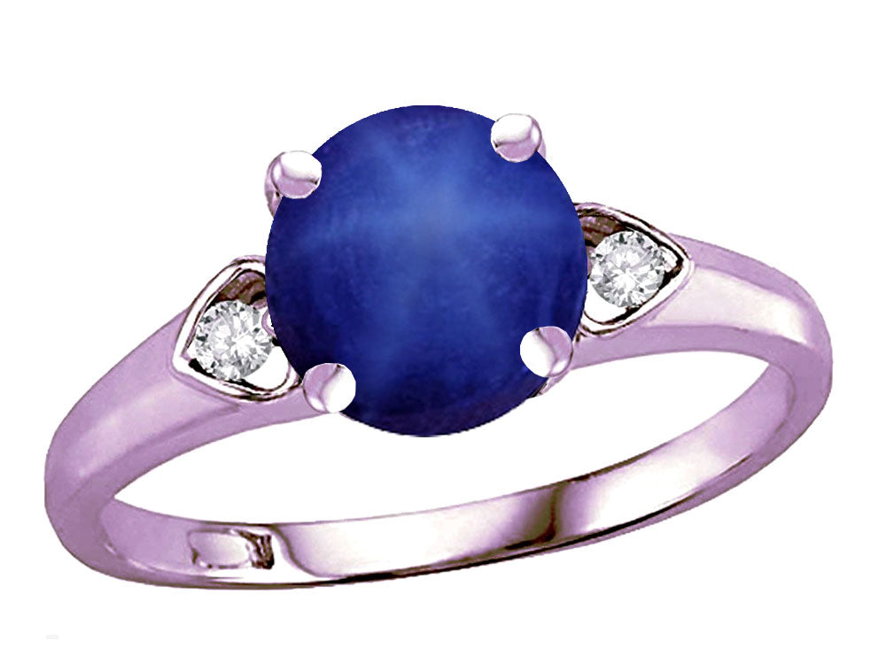 Star K Round 7mm Created Star Sapphire Three 3 Stone Heart Engagement Promise Wedding Ring