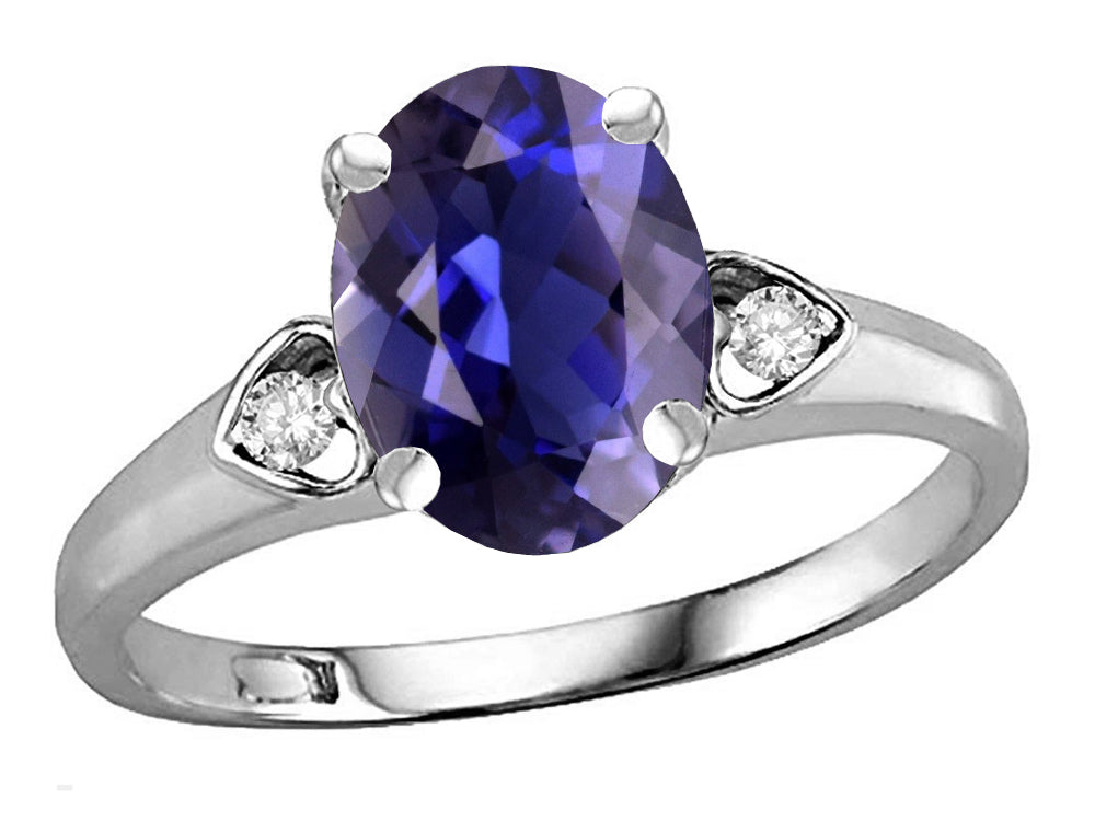 Star K Oval 9x7 Genuine Iolite Three 3 Stone Heart Engagement Promise Wedding Ring