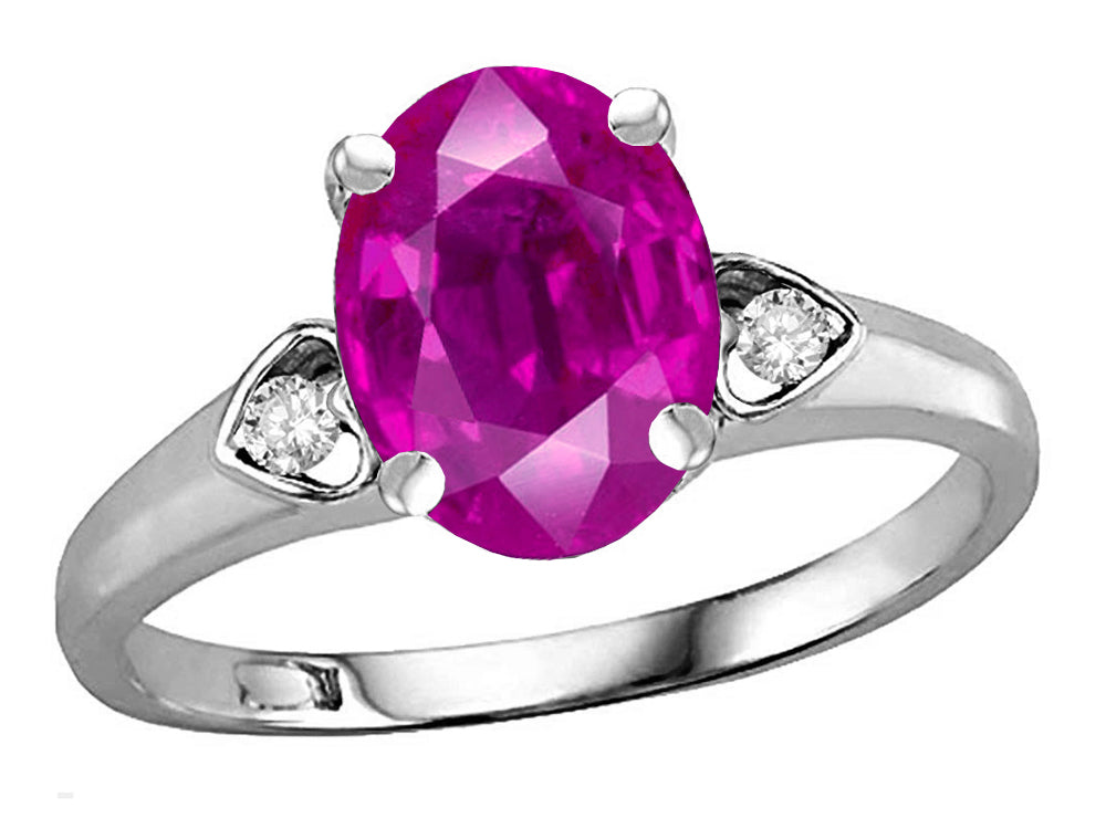 Star K Oval 9x7 Simulated Pink Tourmaline Three 3 Stone Heart Engagement Promise Wedding Ring