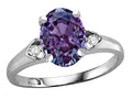 Star K Oval 9x7 Simulated Alexandrite Three 3 Stone Heart Engagement Promise Wedding Ring
