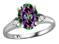 Star K Oval 9x7 Rainbow Mystic Topaz Three 3 Stone Heart Engagement Promise Wedding Ring