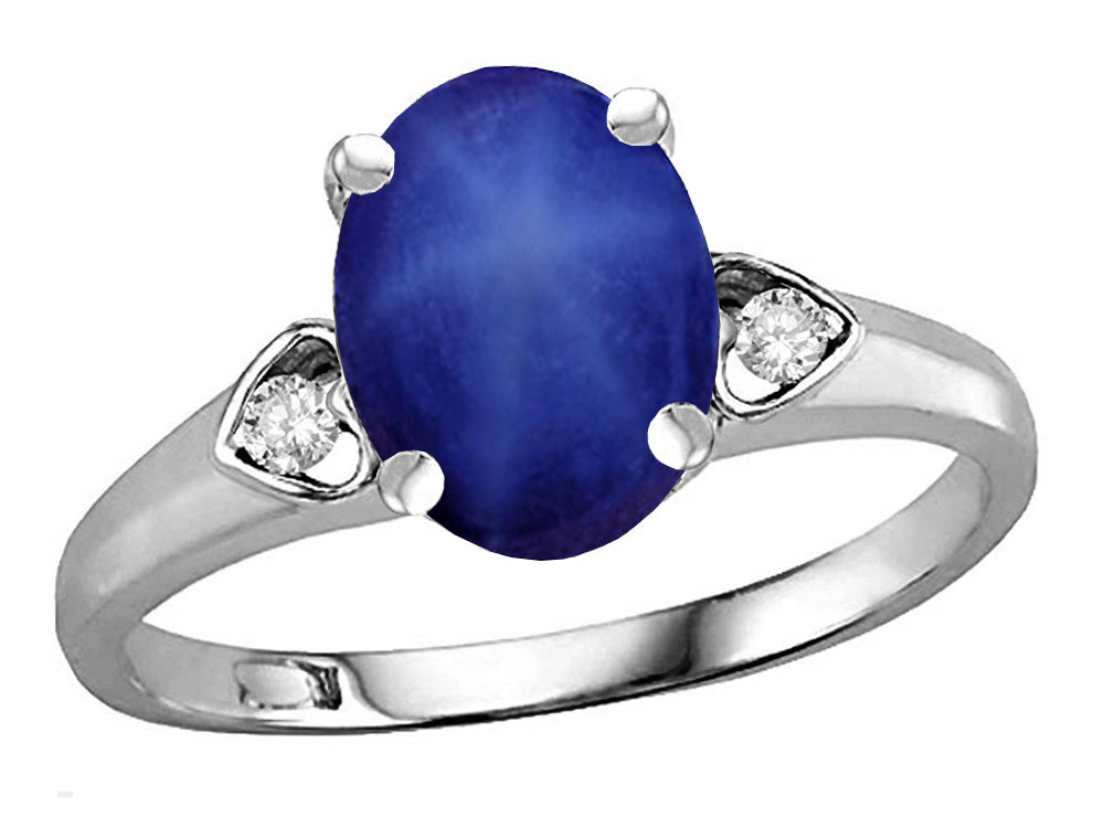 Star K Oval 9x7 Created Star Sapphire Three 3 Stone Heart Engagement Promise Wedding Ring