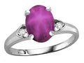 Star K Oval 9x7 Created Star Ruby Three 3 Stone Heart Engagement Promise Wedding Ring