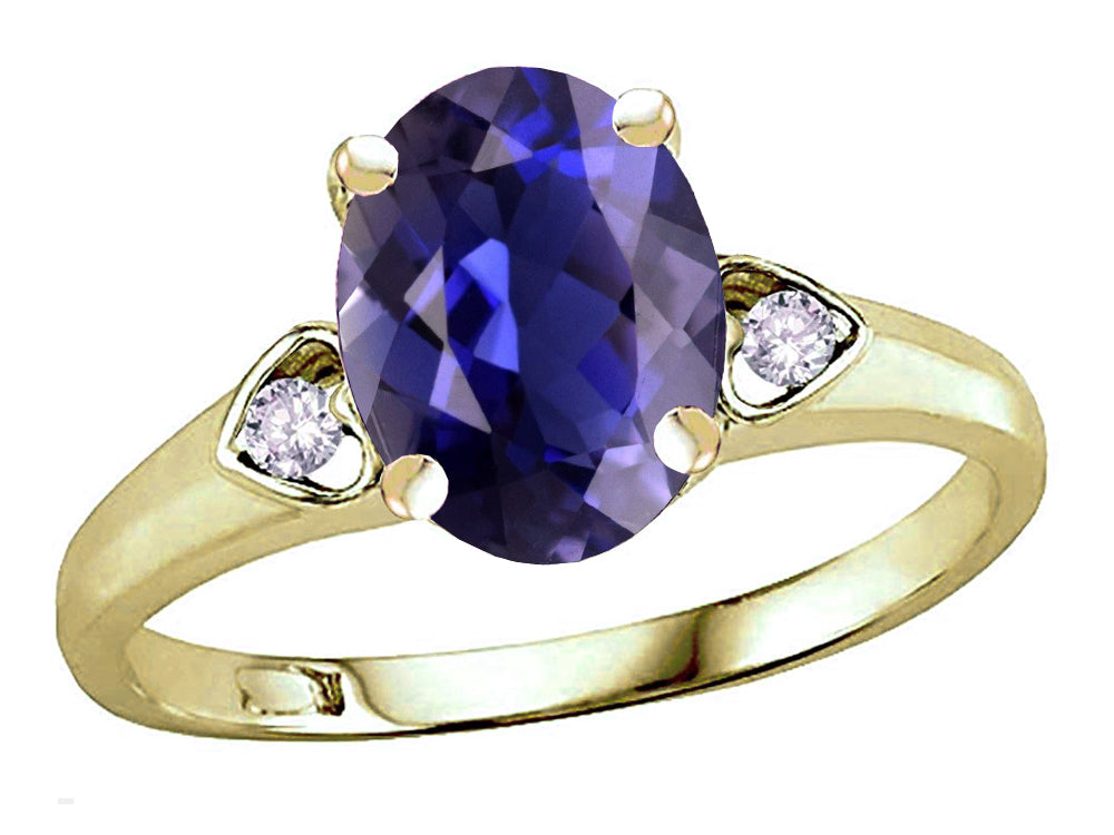 Star K Oval 9x7 Genuine Iolite Three 3 Stone Heart Engagement Promise Wedding Ring