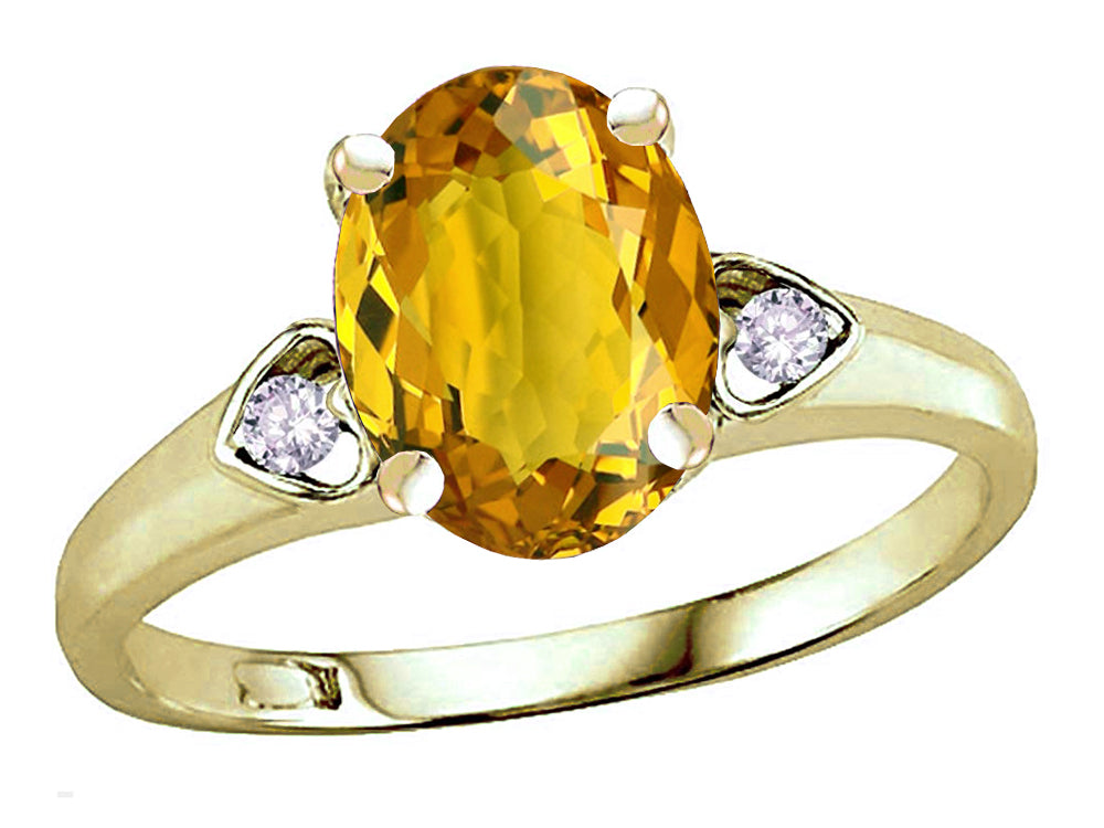 Star K Oval 9x7 Genuine Citrine Three 3 Stone Heart Engagement Promise Wedding Ring