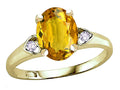 Star K Oval 9x7 Genuine Citrine Three 3 Stone Heart Engagement Promise Wedding Ring