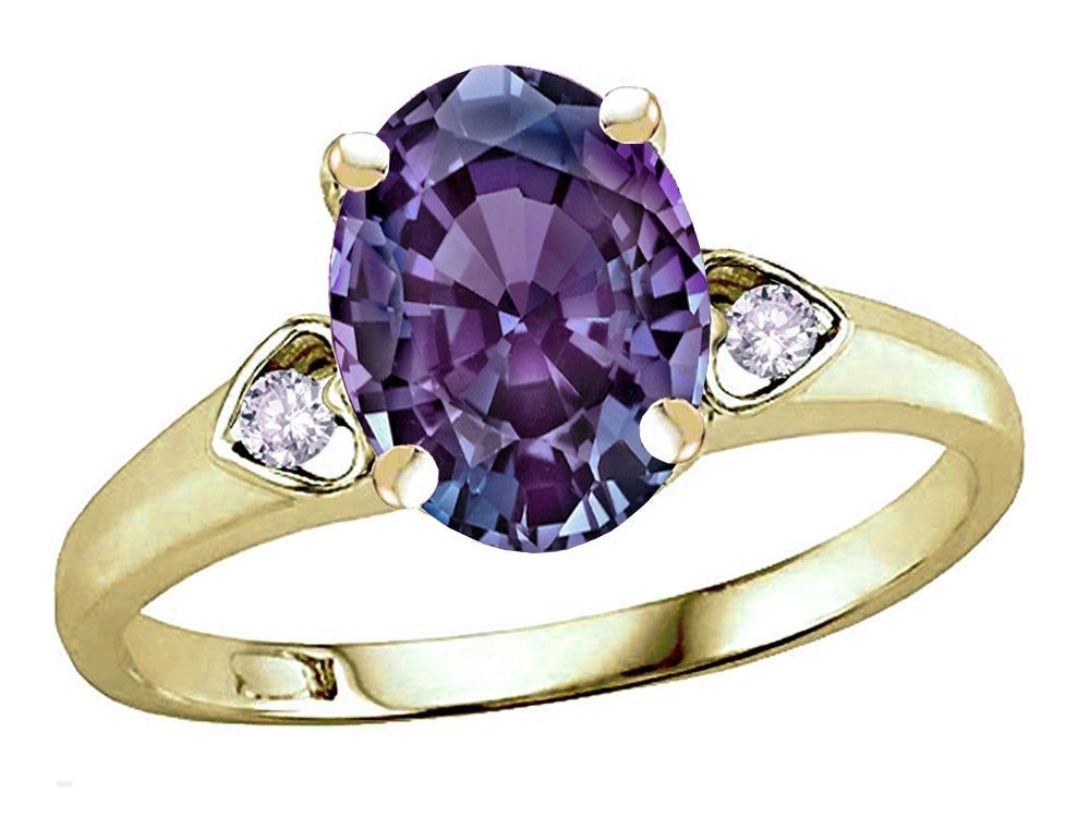 Star K Oval 9x7 Simulated Alexandrite Three 3 Stone Heart Engagement Promise Wedding Ring