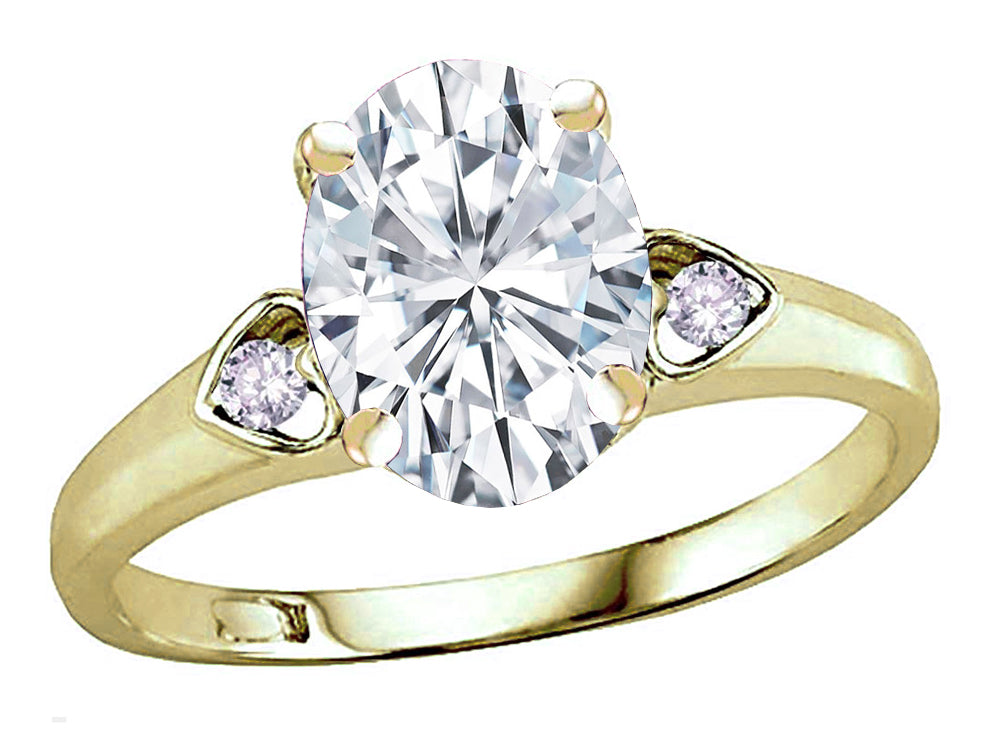 Star K Oval 9x7 Genuine White Topaz Three 3 Stone Heart Engagement Promise Wedding Ring