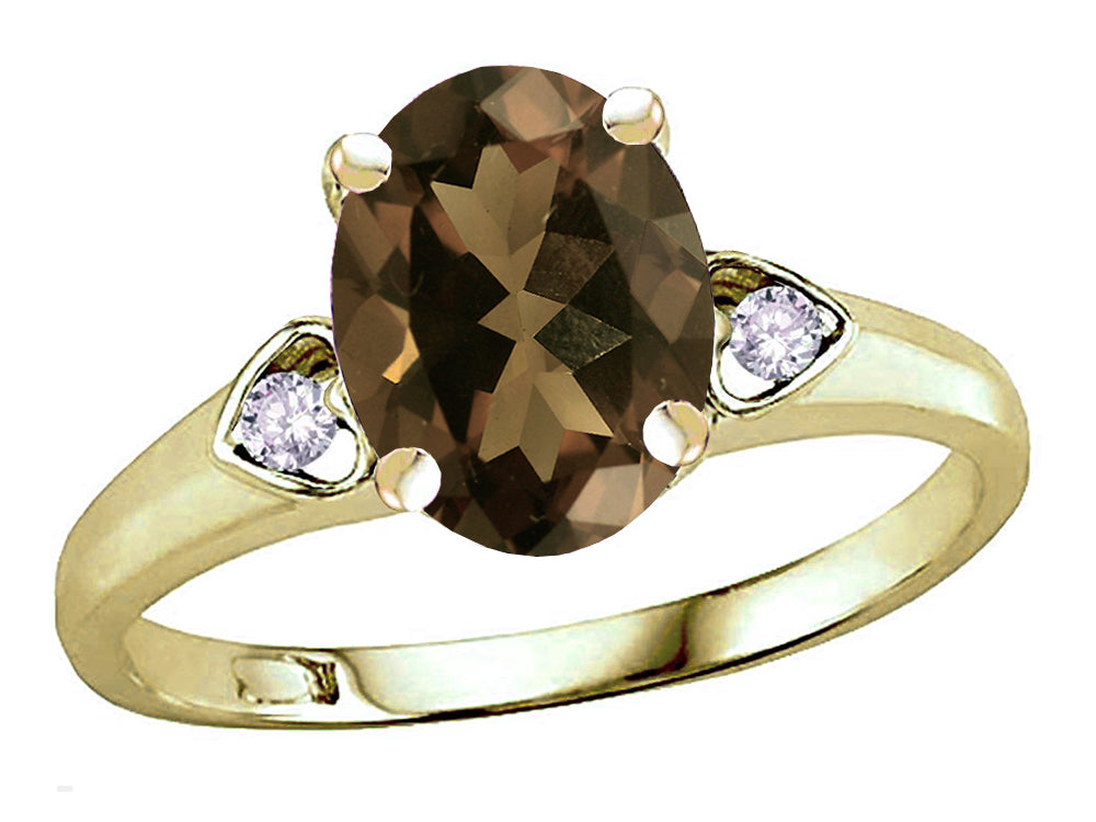 Star K Oval 9x7 Genuine Smoky Quartz Three 3 Stone Heart Engagement Promise Wedding Ring