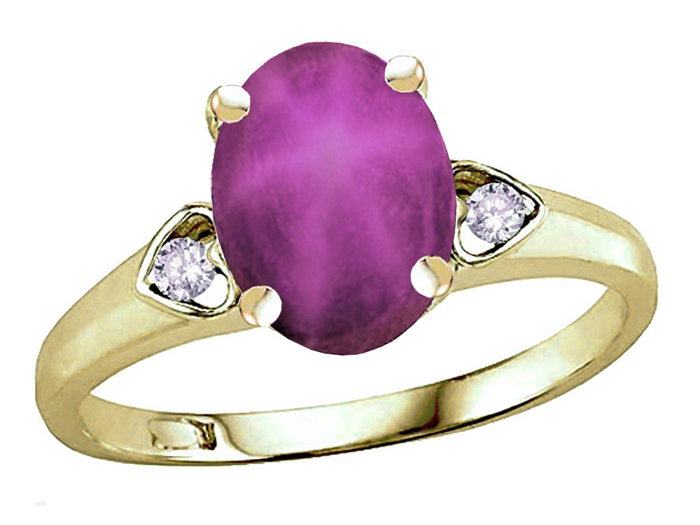 Star K Oval 9x7 Created Star Ruby Three 3 Stone Heart Engagement Promise Wedding Ring