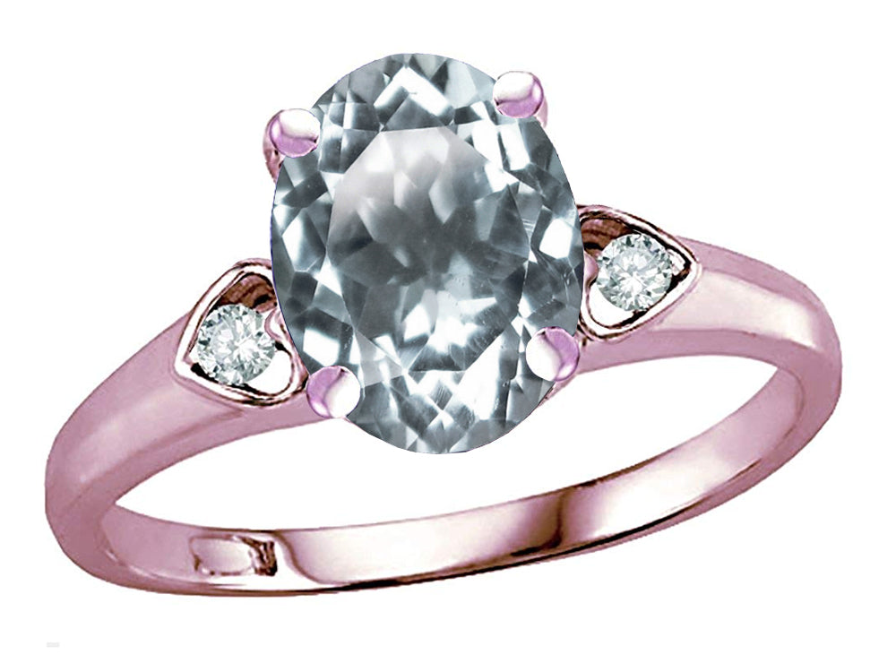 Star K Oval 9x7 Genuine Aquamarine Three 3 Stone Heart Engagement Promise Wedding Ring