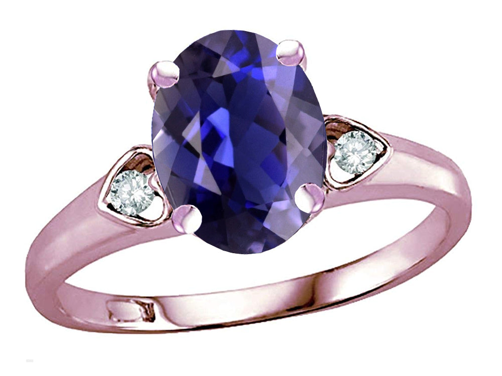 Star K Oval 9x7 Genuine Iolite Three 3 Stone Heart Engagement Promise Wedding Ring