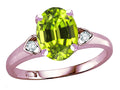 Star K Oval 9x7 Genuine Peridot Three 3 Stone Heart Engagement Promise Wedding Ring