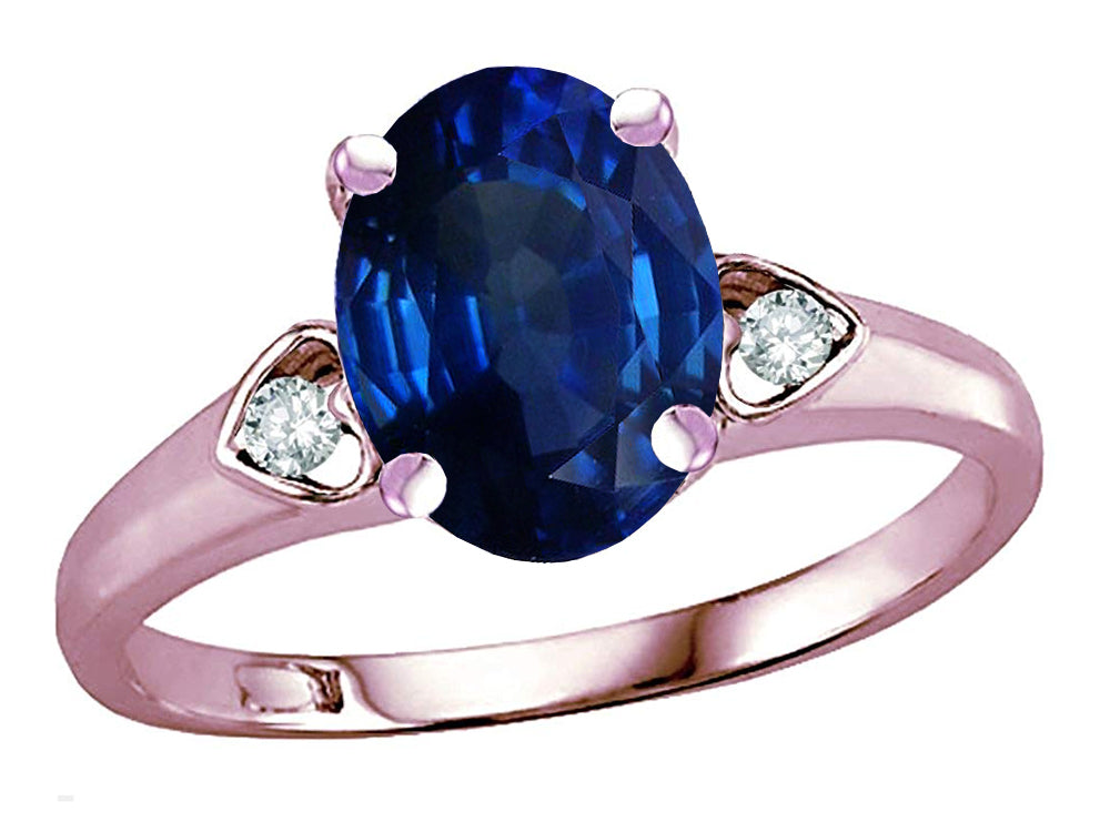 Star K Oval 9x7 Created Sapphire Three 3 Stone Heart Engagement Promise Wedding Ring