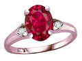 Star K Oval 9x7 Created Ruby Three 3 Stone Heart Engagement Promise Wedding Ring