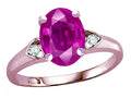 Star K Oval 9x7 Simulated Pink Tourmaline Three 3 Stone Heart Engagement Promise Wedding Ring